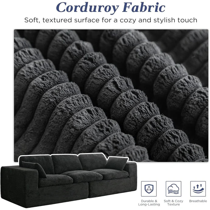 110" Oversized Cloud Sofa – 3-Seater Boneless Couch with Plush Corduroy