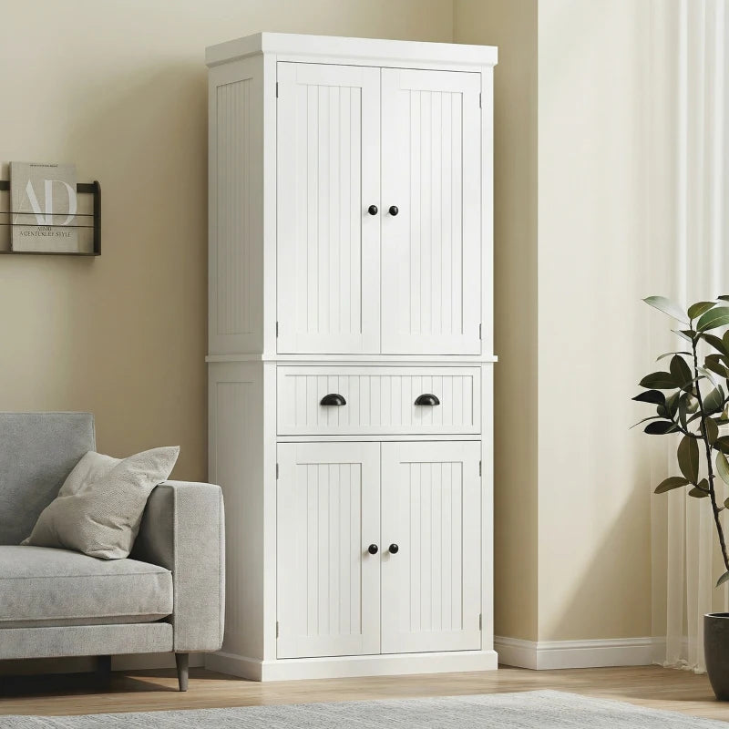 72" Kitchen Pantry, Freestanding Storage Cabinet with Drawer, Doors, Cream White