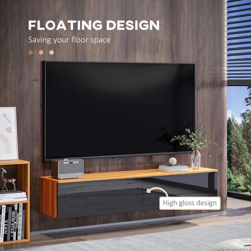 Wall Mounted TV Stand, Floating TV Cabinet with Storage, for TVs up to 70", High Gloss Effect, Brown and Black