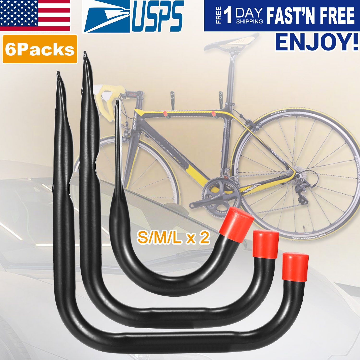 6 Packs Garage Storage Hooks 22lbs Load Bike Bicycle Hooks Heavy Duty Utility Hooks Wall Hanger Rack For Garage Basement Shop Ladder