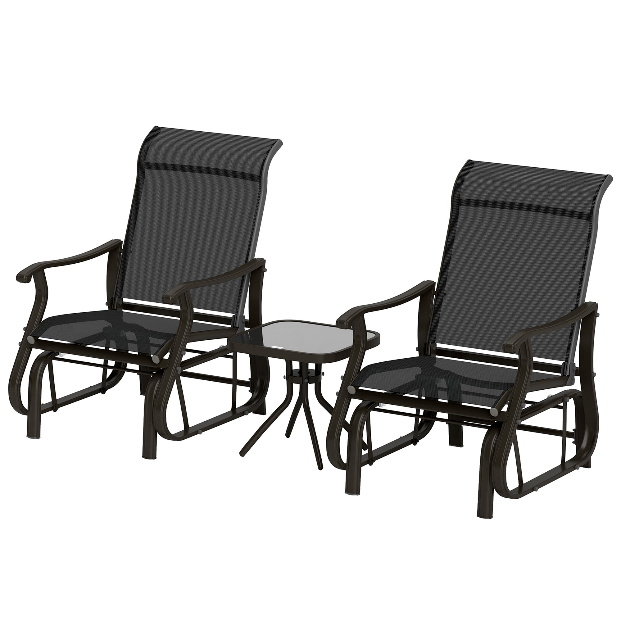 Outsunny 3PCs Gliding Rocking Chair & Bistro Tea Table Set, Black