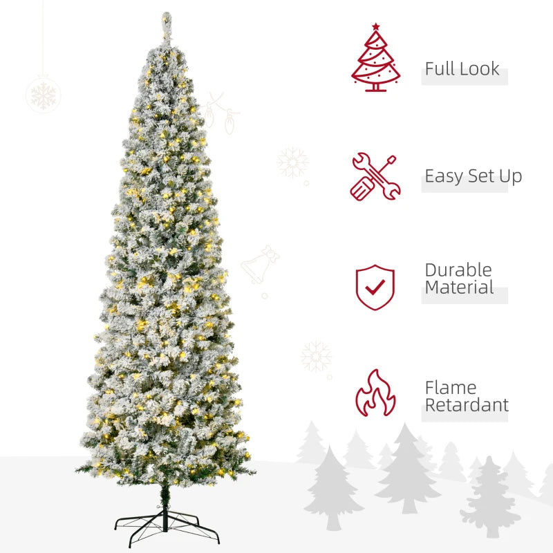 HOMCOM 7.5FT Prelit Snow Flocked Christmas Tree with Warm White LED Lights, Artificial Holiday Decoration