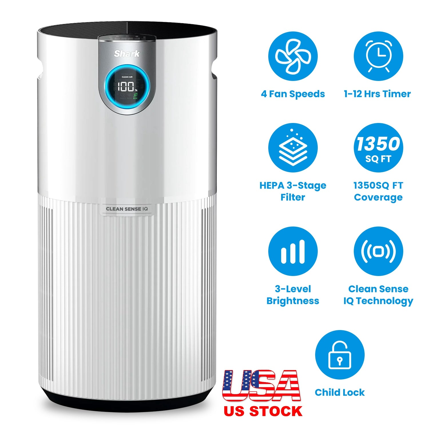 Shark UA205 Air Purifier with True HEPA Air Filter Covers Up To 1350sq ft with 4 Fan Speeds Auto Modes Removes Smoke Dust Allergens Pollutants