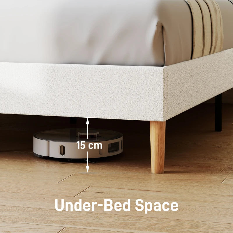 King Size Bed Frame with Adjustable Headboard Upholstered Platform Bed Frame with Wood Slat Support Noise Free White
