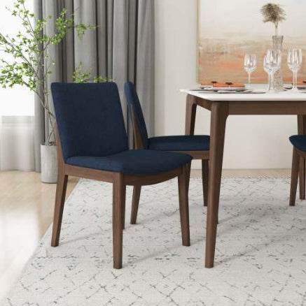 Laura Blue Linen Solid Wood Dining Chair  Set Of 2 Mid-Century Modern Style