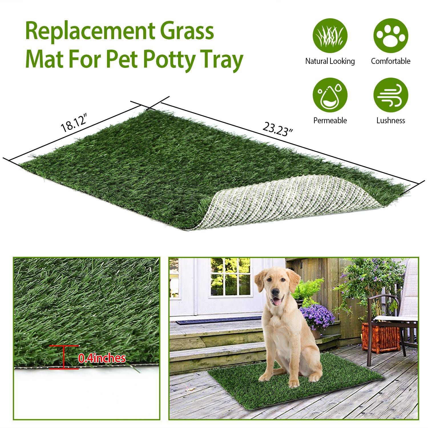 23.23x18.12” Replacement Grass Mat For Pet Potty Tray Dog Pee Potty Grass Turf Pad Fast Drainage Easy Cleaning