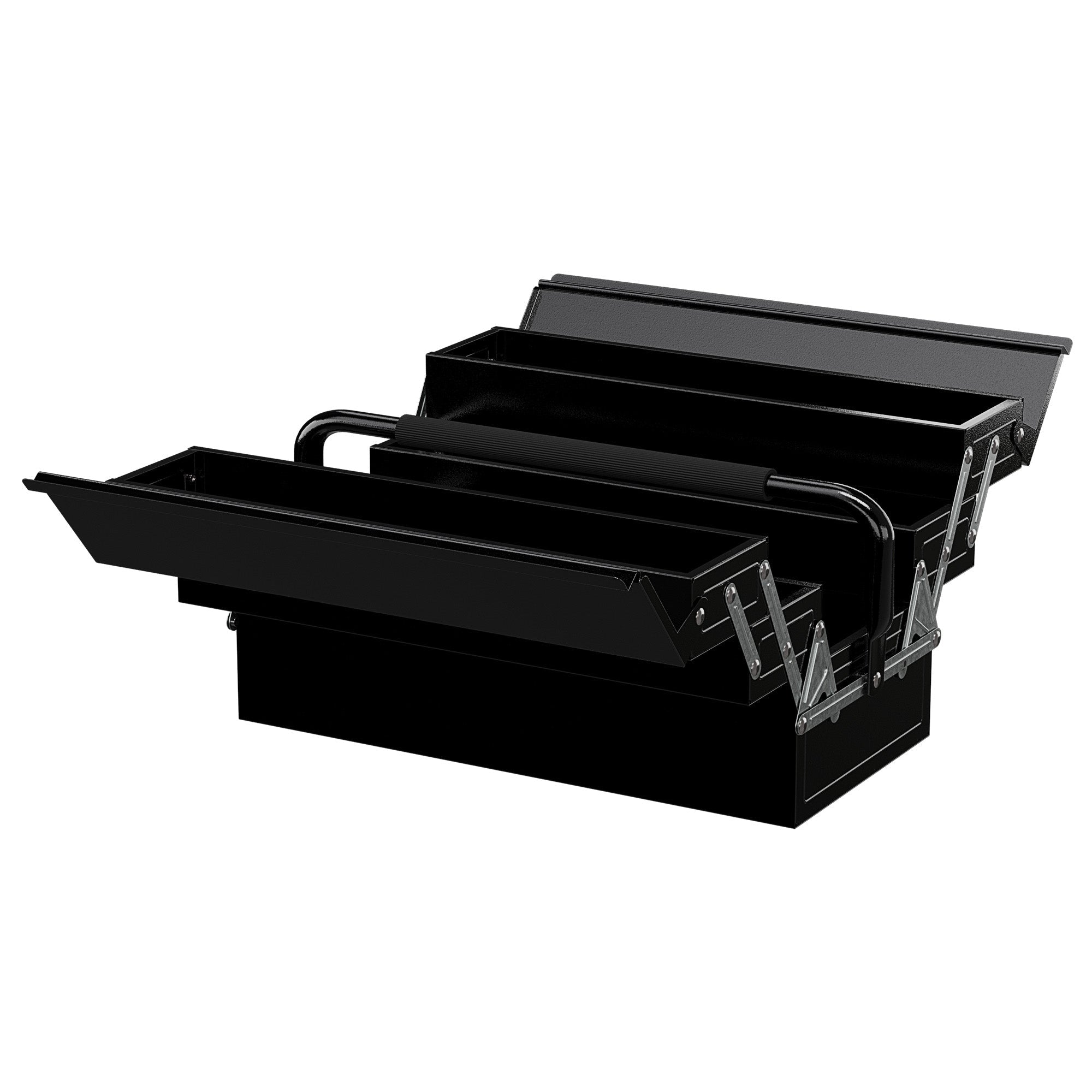 DURHAND 18" inches Metal Tool Box, Portable 5-Tray Cantilever Steel Tool Chest Cabinet, Black