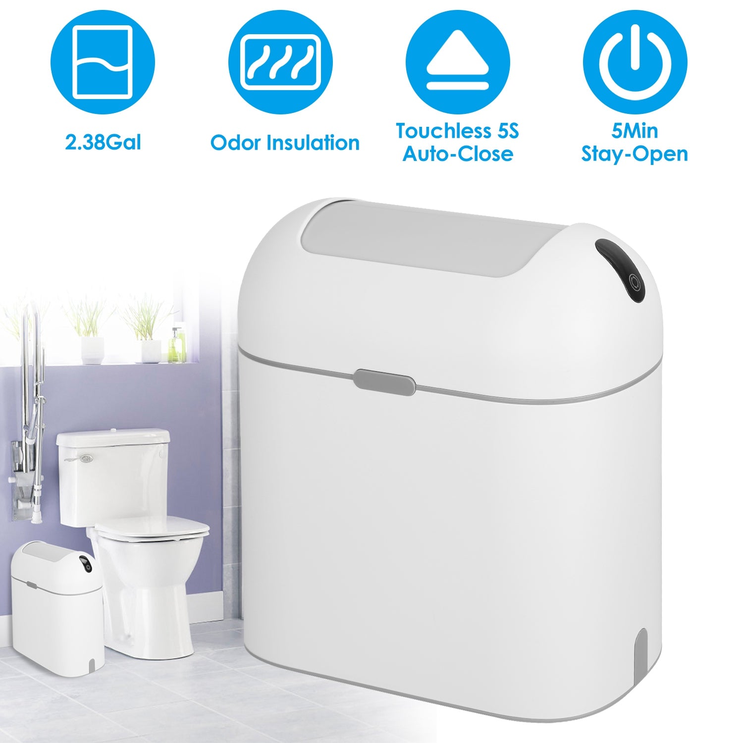 2.38Gal/9L Automatic Trash Can Touchless Garbage Can Motion Sensor Narrow Wastebasket with Lid for Kitchen Bathroom Bedroom Office