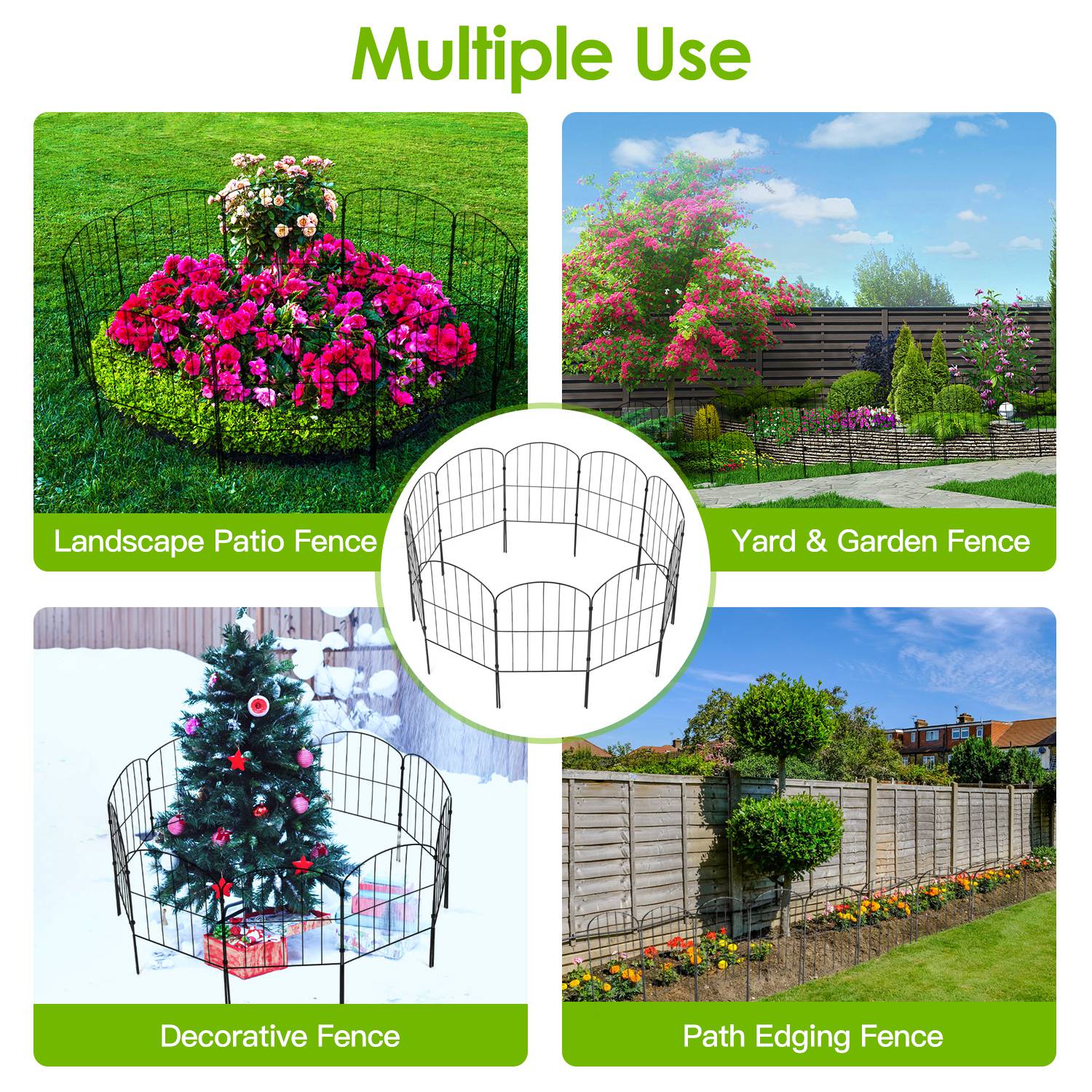10Pcs Decorative Garden Fence Rustproof Iron Wire Arched Fence Animal Barrier Border 12.59” Width 23.93” Length For Yard Landscape Patio Outdoor Decor