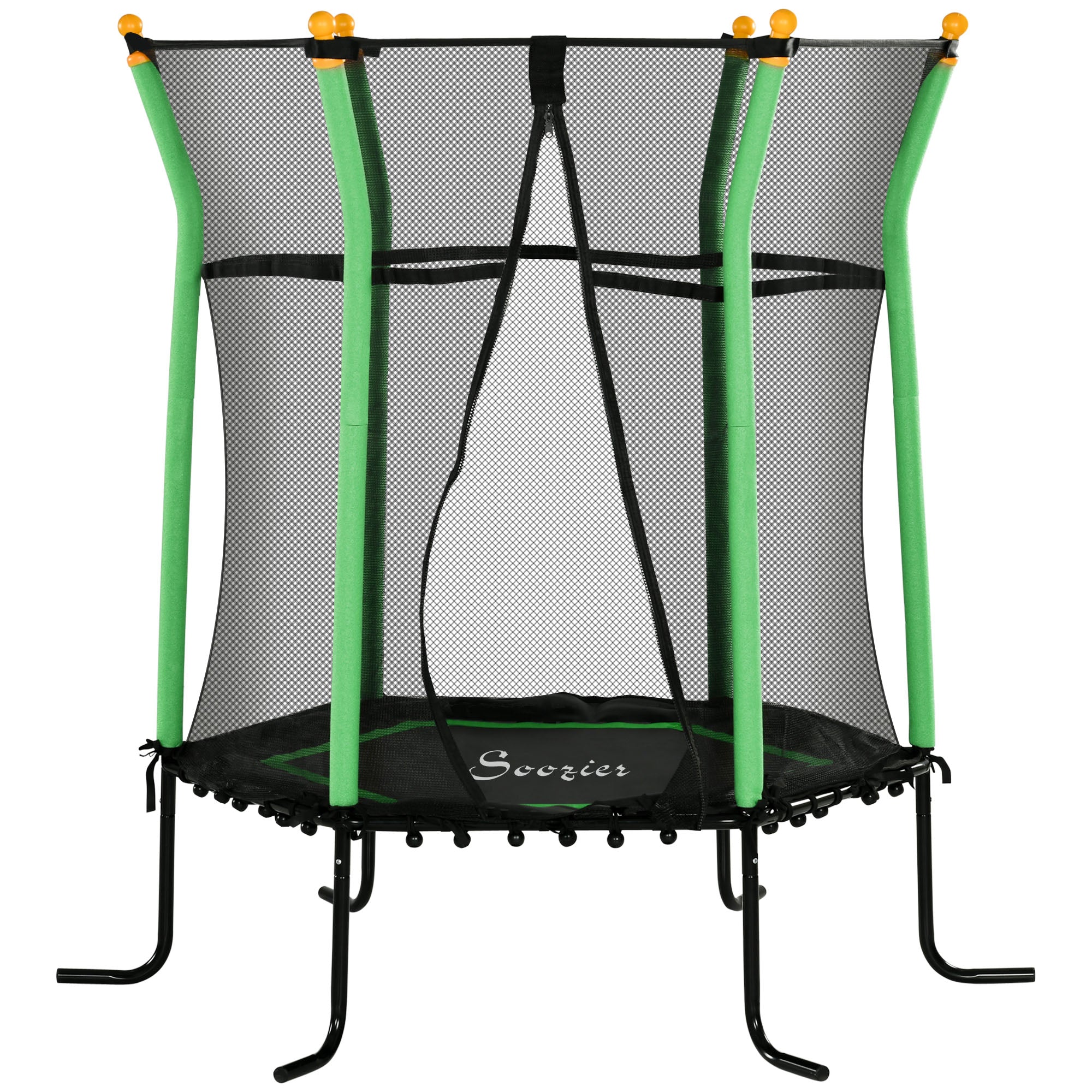 Soozier 64" Kids Trampoline Indoor/Outdoo with Enclosure Net Elastic Thick Padded Pole Gift for Ages 3-10 Years Old Green