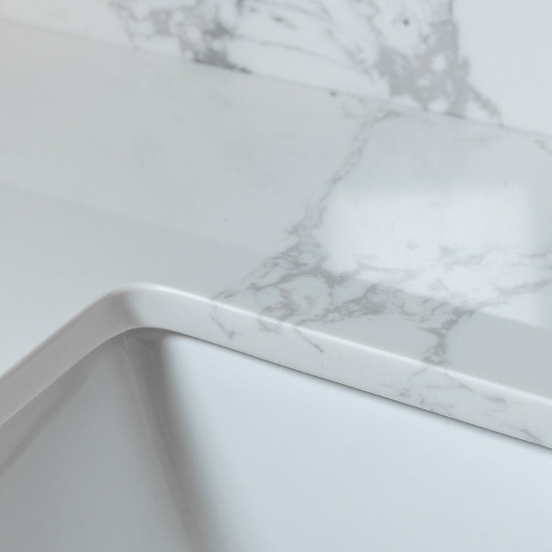 Montary 37" Carrara White Marble-Design Bathroom Vanity Top with REC Undermount Ceramic Sink & Single Faucet Hole - Engineered Stone Countertop, Pre-Sealed, Easy DIY Installation, Fits 30-Inch Cabinets, Bathroom Decor And Acc