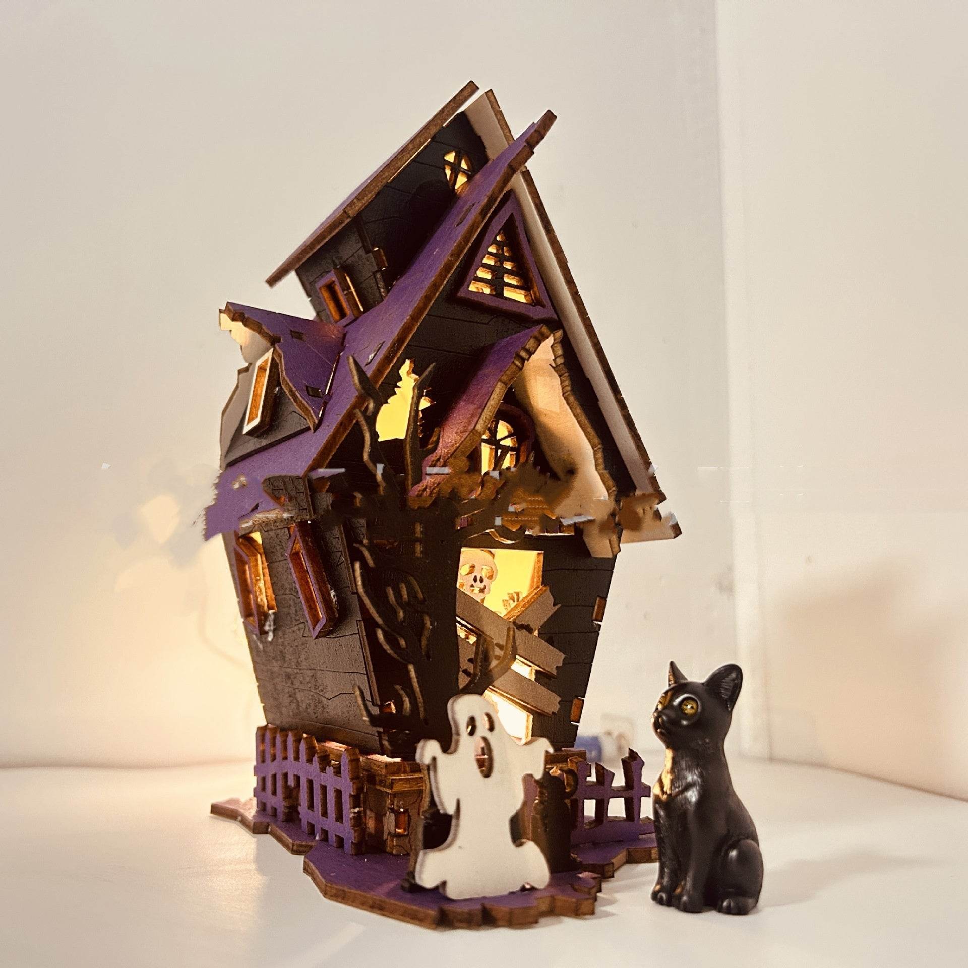 Halloween DIY Wooden Glowing Haunted House Table Decoration
