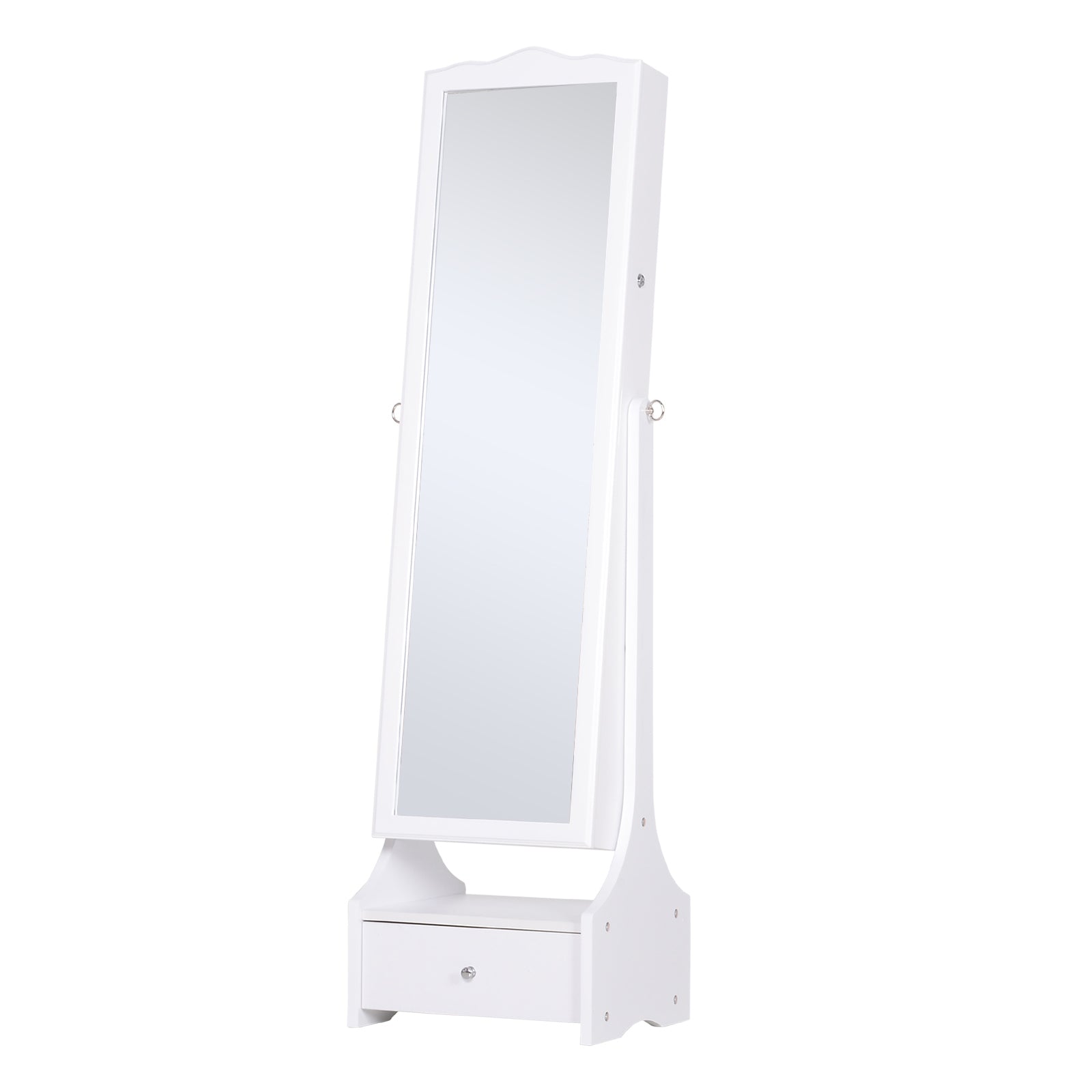 HOMCOM Standing Jewelry Armoire: With LED Lights, Full-Length Mirror, Adjustable Angle, White