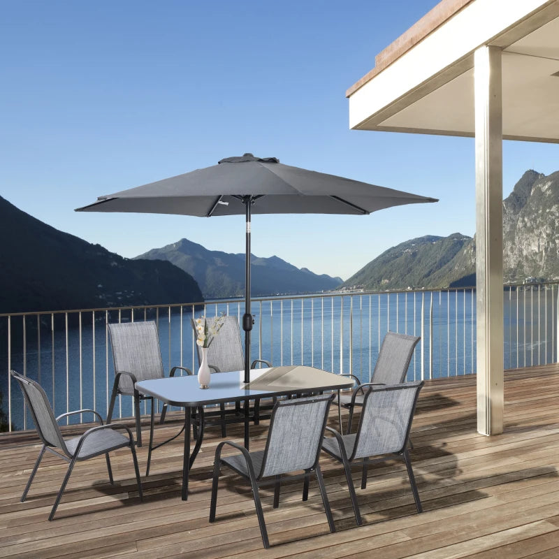 8 Pieces Patio Dining Set with Umbrella, 6 Chairs and Table, Grey