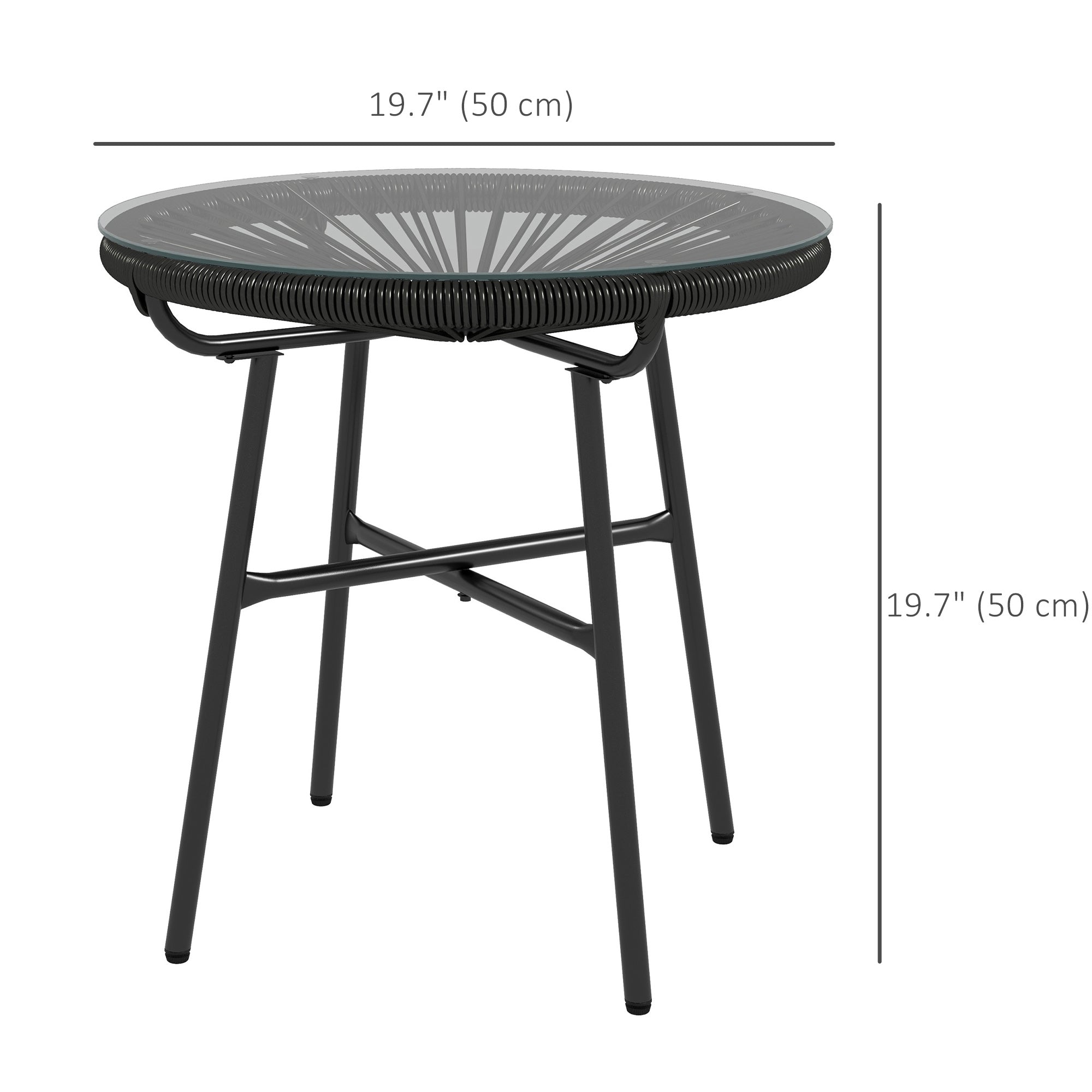 Outsunny Rattan Side Table, Round Outdoor Table, with Round PE Rattan and Tempered Glass Table Top for Patio, Garden, Black