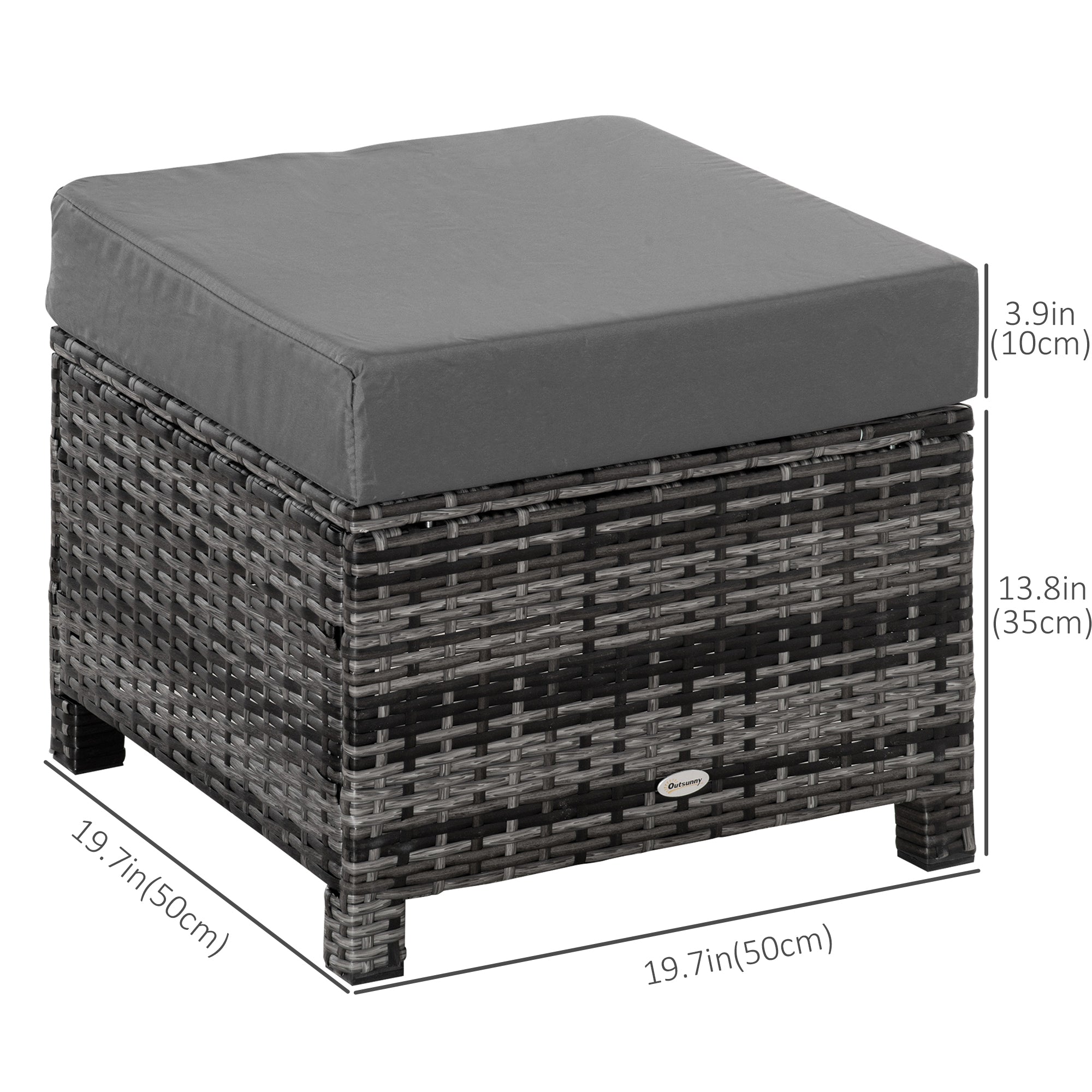 Outsunny Rattan Patio Ottoman, Outdoor Wicker Footrest with Cushion, Metal Frame for Garden, Poolside, Gray