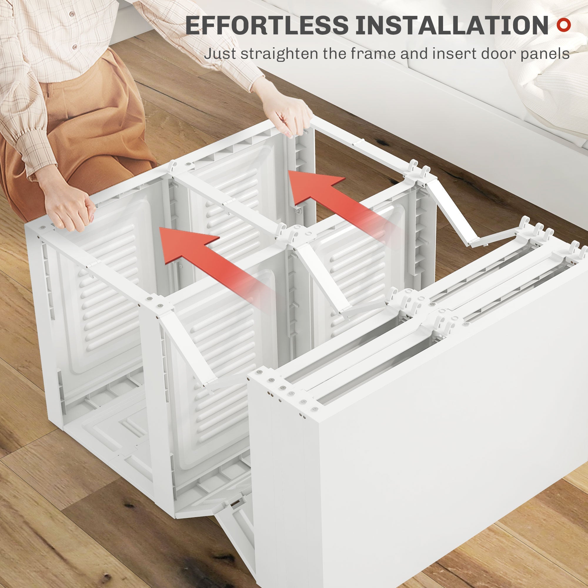 HOMCOM Portable Wardrobe, Foldable Clothes Storage Organzier with 4 Compartments, Hanging Rod, Magnet Doors, White