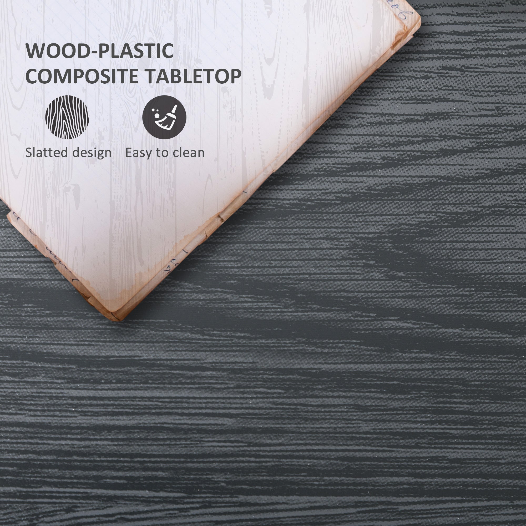 Outsunny Outdoor Coffee Table 43.3" x 23.6" Patio PE Rattan with Storage Shelf Wicker Side Table Glass Top Black