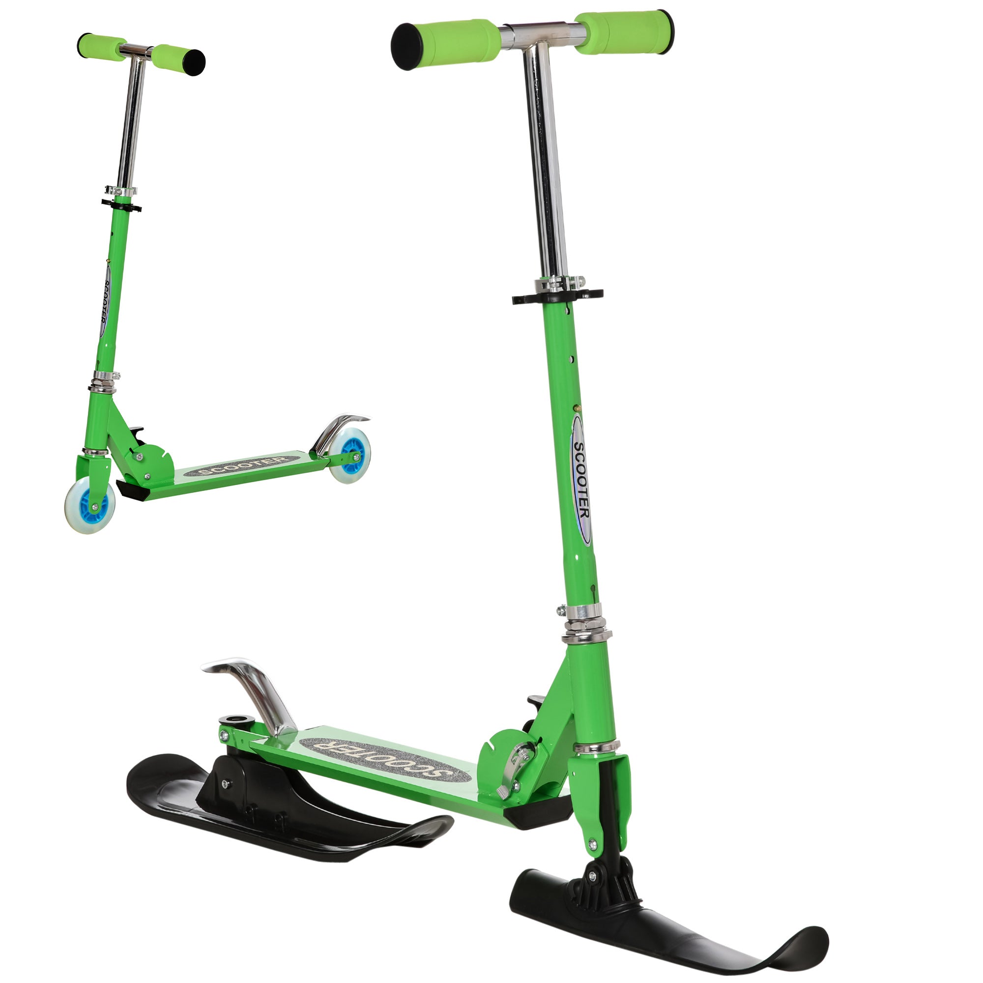 Qaba 2-in-1 Convertible All-weather Scooter Snow Street Amphibious w/ Wheels Blades Green