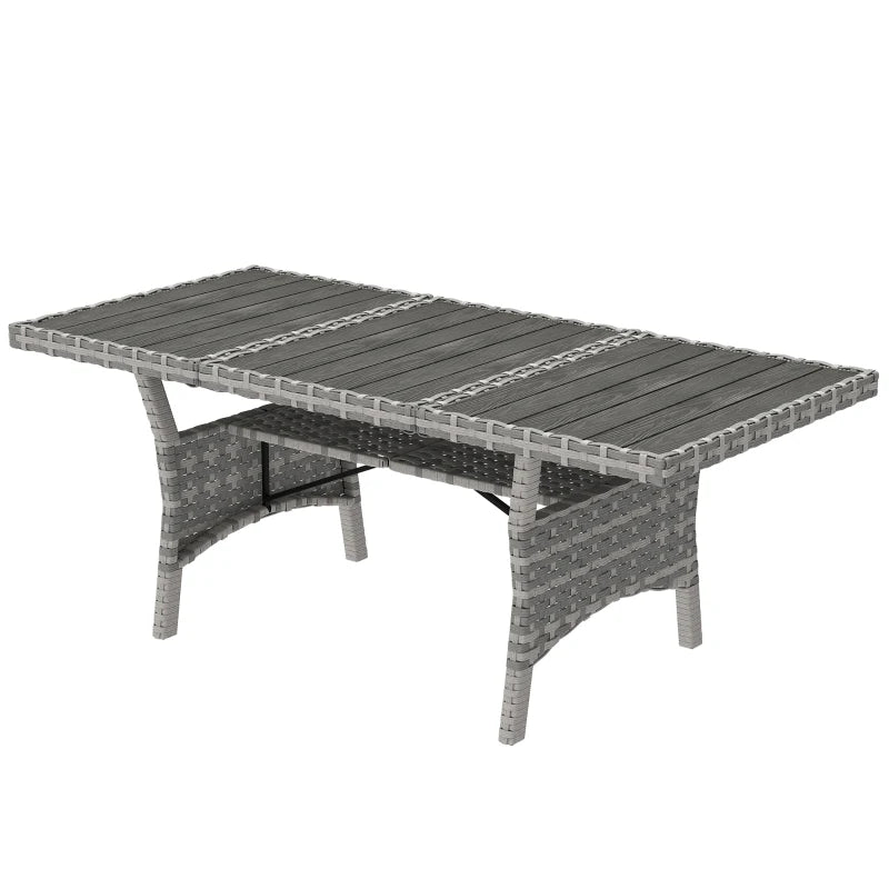 75" Outdoor Dining Table for 6-8, Wicker Patio Table with Storage Shelf and WPC Slatted Top for Balcony, Grey