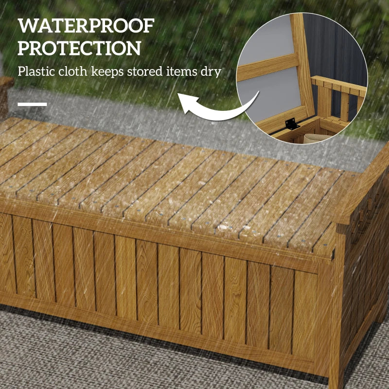 Wooden Bench with Storage Box, Outdoor Exterior Bench with Armrests for Patio Garden Balcony, Brown