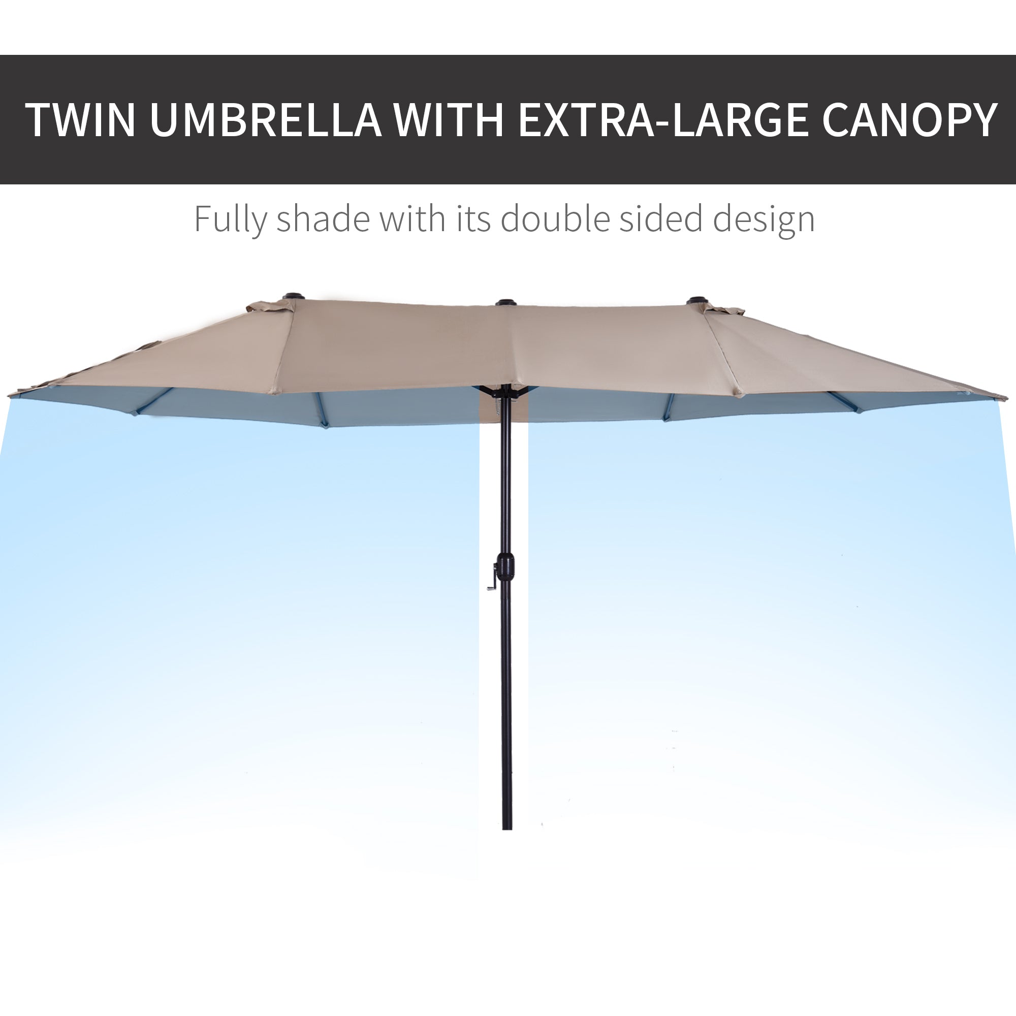 Outsunny 15' Outdoor Patio Umbrella with Twin Canopy Sunshade & Steel Table Umbrella with Lift Crank, Tan