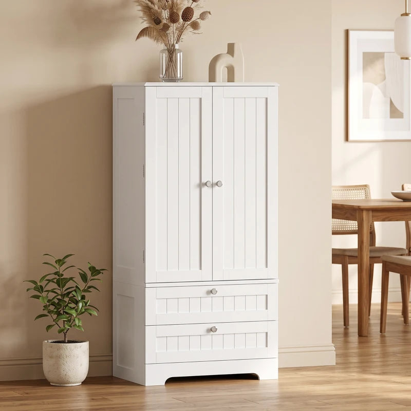 47.2-Inch Farmhouse Kitchen Pantry Cabinet with 6 Door Racks and 2 Drawers – White