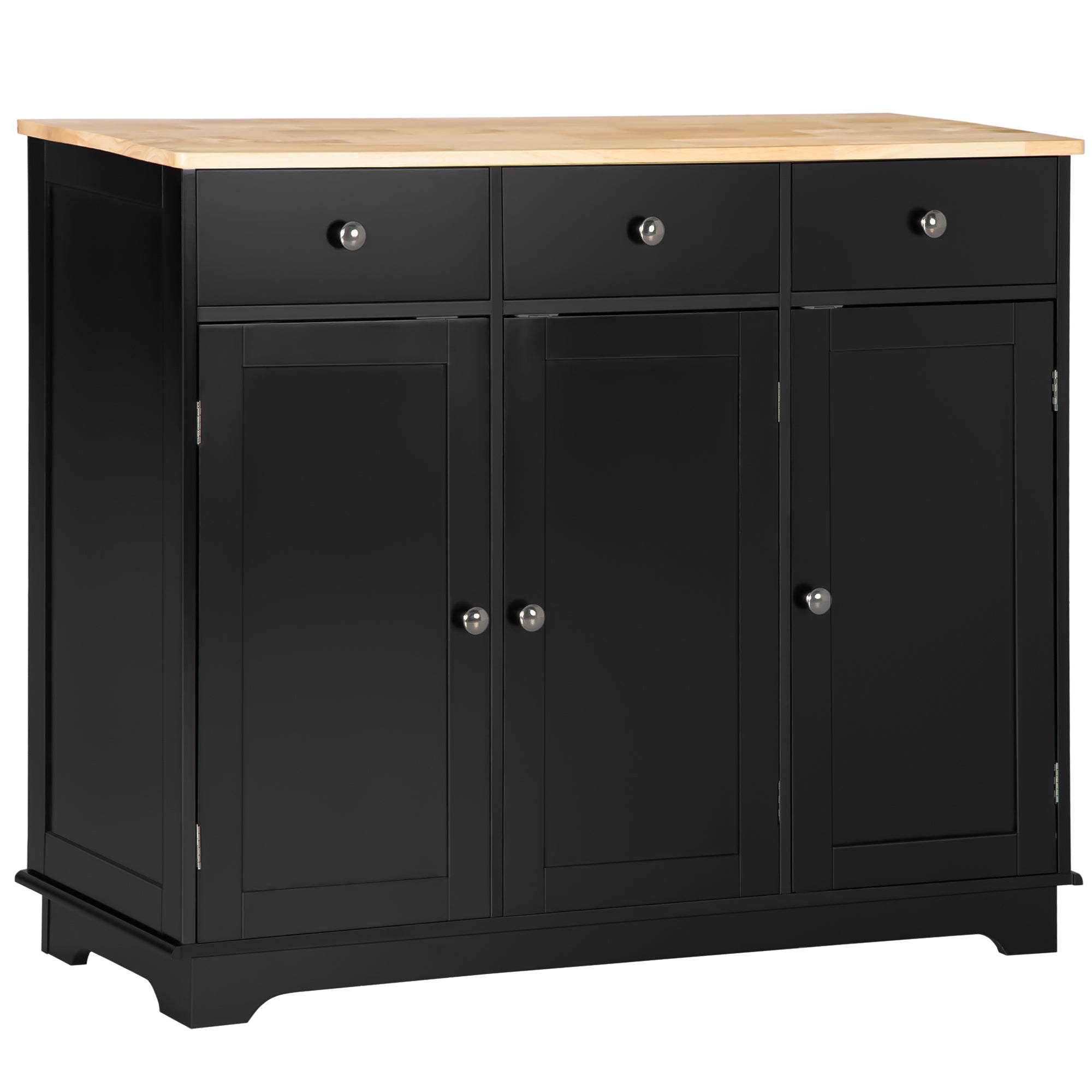 HOMCOM Black Rubberwood Buffet Cabinet: Modern Sideboard with Storage Cabinets, Drawers and Adjustable Shelves for Living Room