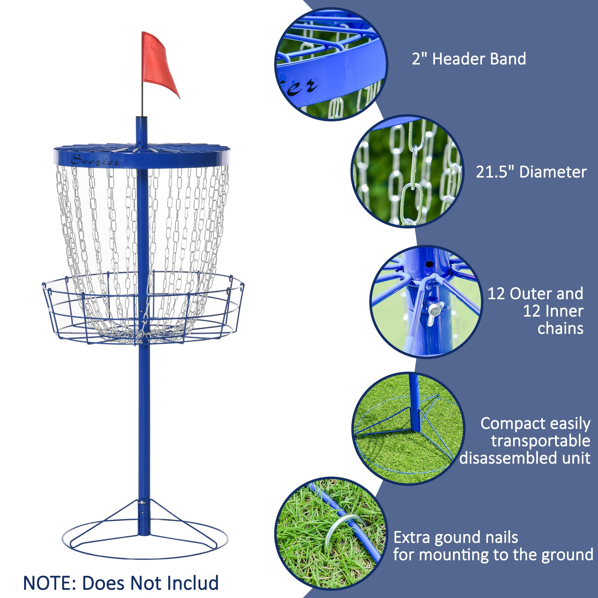 Soozier 24-Chain Portable Practice Basket for Disc Golf Target Stand Easy Assembly & Lightweight Basket w/ Carry Bag, Deep Blue