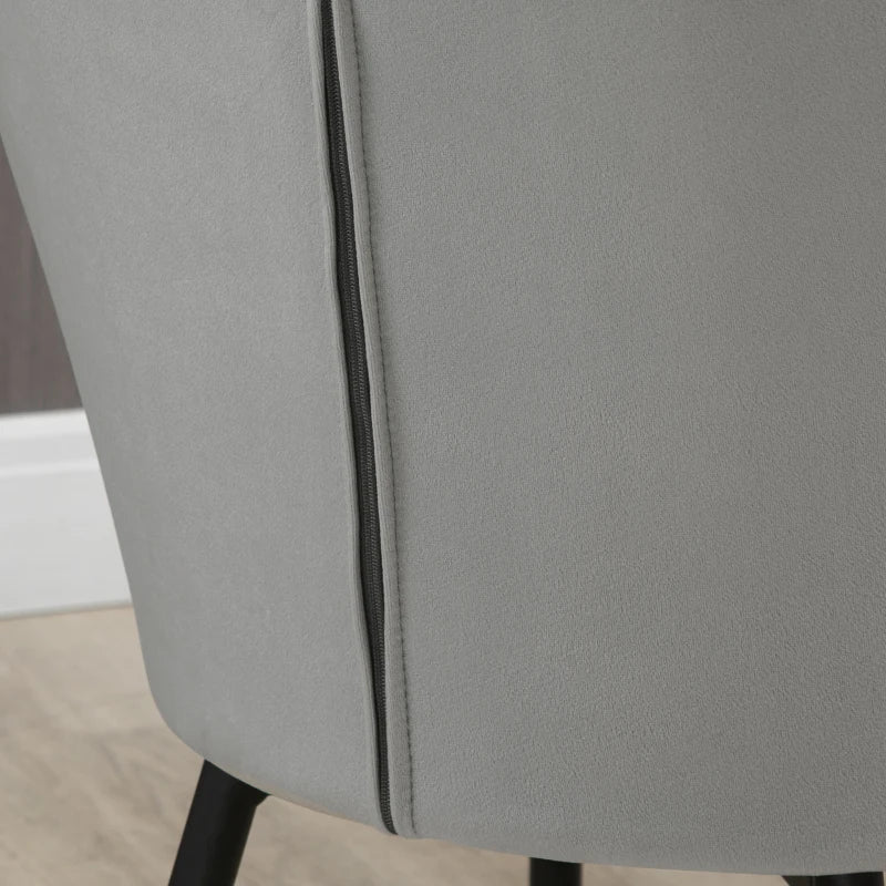 Dining Chairs Set of 2, Velvet-look Fabric Upholstered Kitchen Chairs with Backrest, Armrests and Steel Legs, Dark Grey