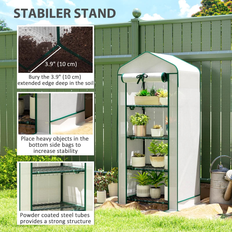 Mini Greenhouse with Screen Roof, Portable Small Greenhouse with Roll-Up Zipper Door, 27.6" x 19.7" x 62.2", White