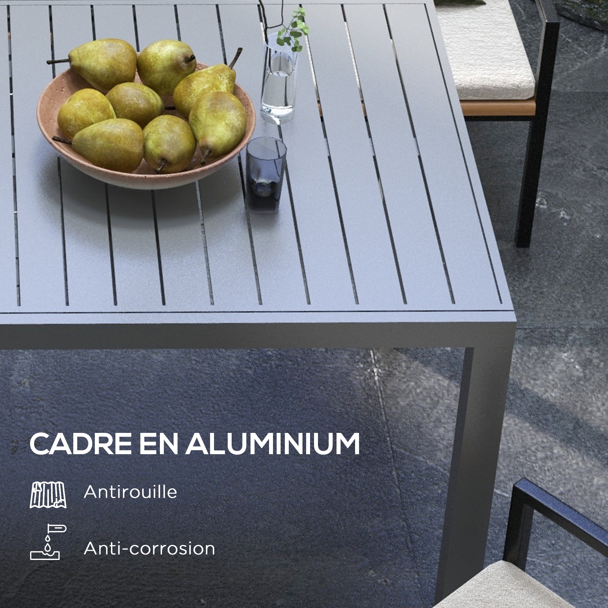 Outsunny Aluminum Outdoor Dining Table for 6-8 People, Expandable Patio Table for Garden, Lawn, Balcony, Charcoal Grey