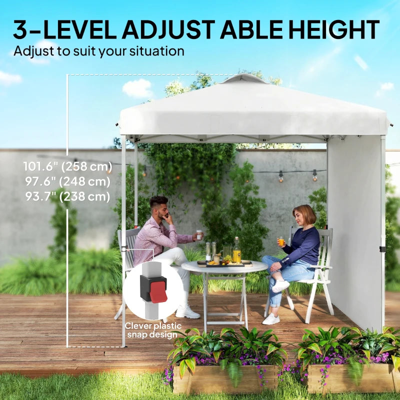 8 x 8 ft Pop Up Canopy with 1 Sidewall, Carry Bag and 4 Sand Bags, Height Adjustable Instant Sun Shelter, White