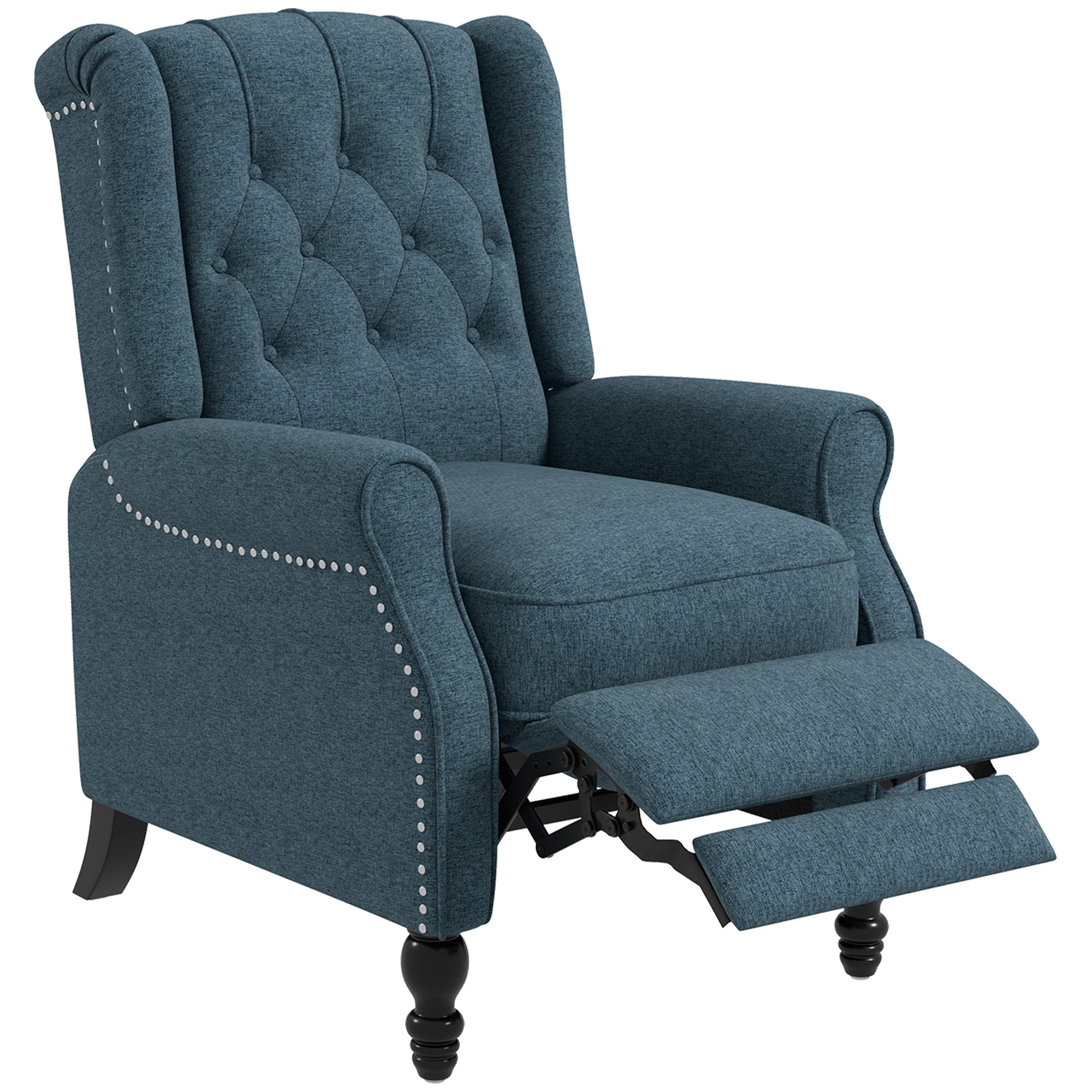 HOMCOM Wingback Reclining Chair: Button-Tufted, Footrest, Rolled Armrests, Living Room, Blue