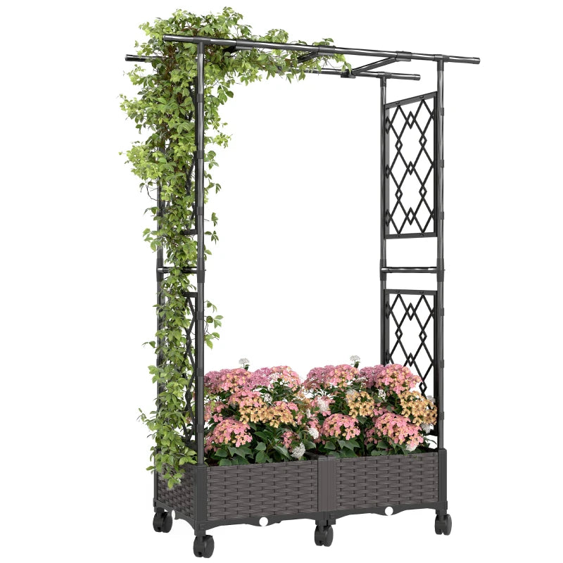 Raised Garden Bed with Arch Trellis, Raised Bed for Garden on Wheels with Side Trellis for Climbing Plants, Flowers