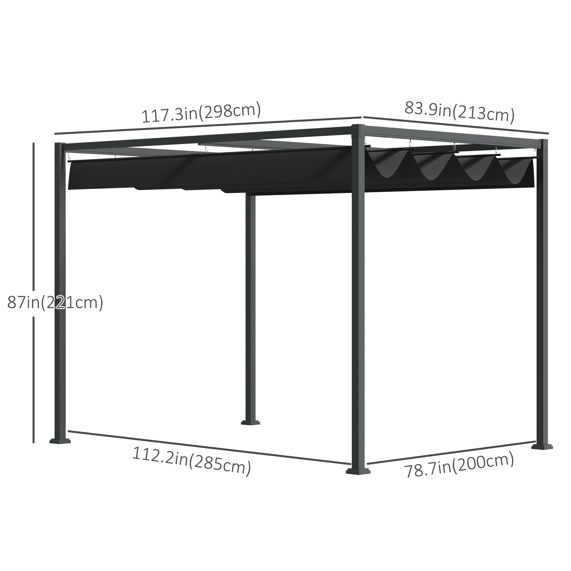 Outsunny Pergola Metal Gazebo 10'x7' Shade Shelter with Retractable Canopy Outdoor Deck Black