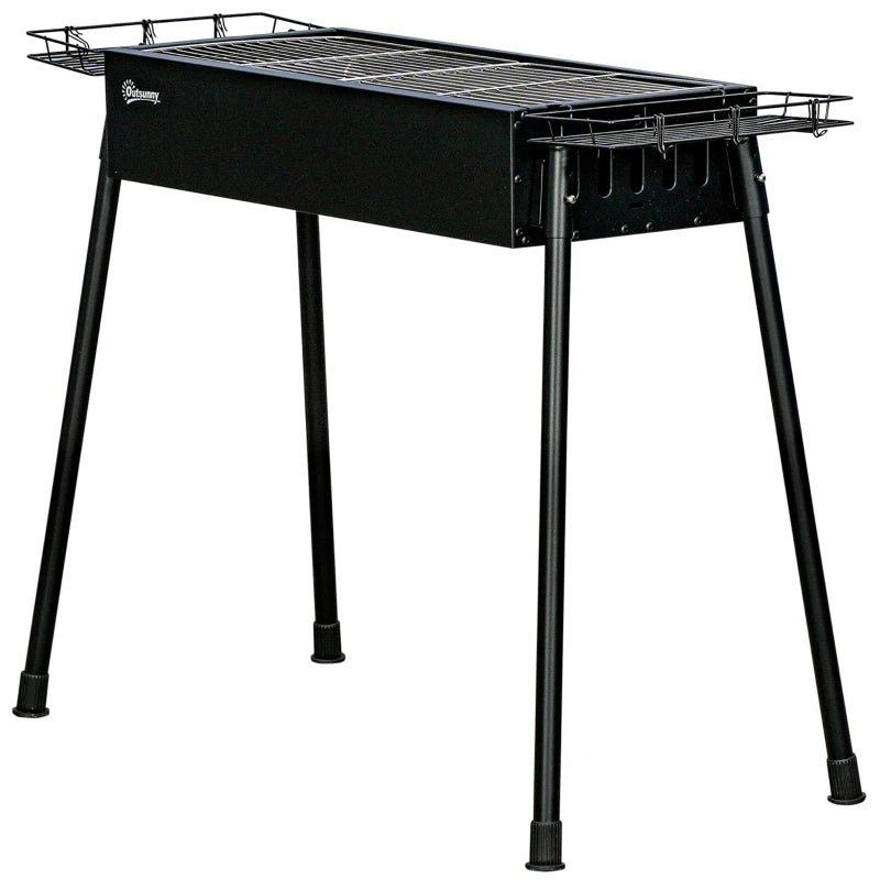 Portable BBQ Grill, Charcoal Grill with Side Seasoning Baskets, Hooks and Nets for Outdoor, Picnic, Camping, Black