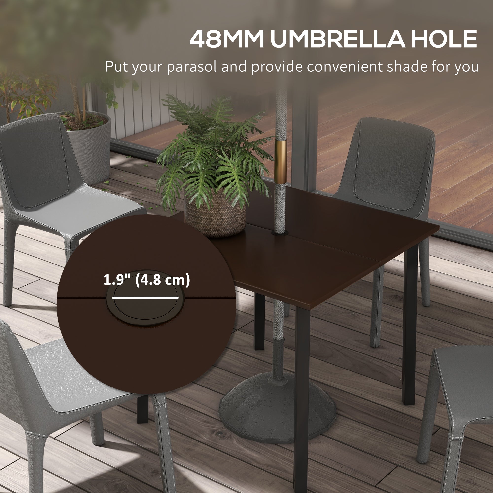 Outsunny Patio Dining Table for 4 Aluminium Legs with Umbrella Hole 31.5" x 31.5" Brown