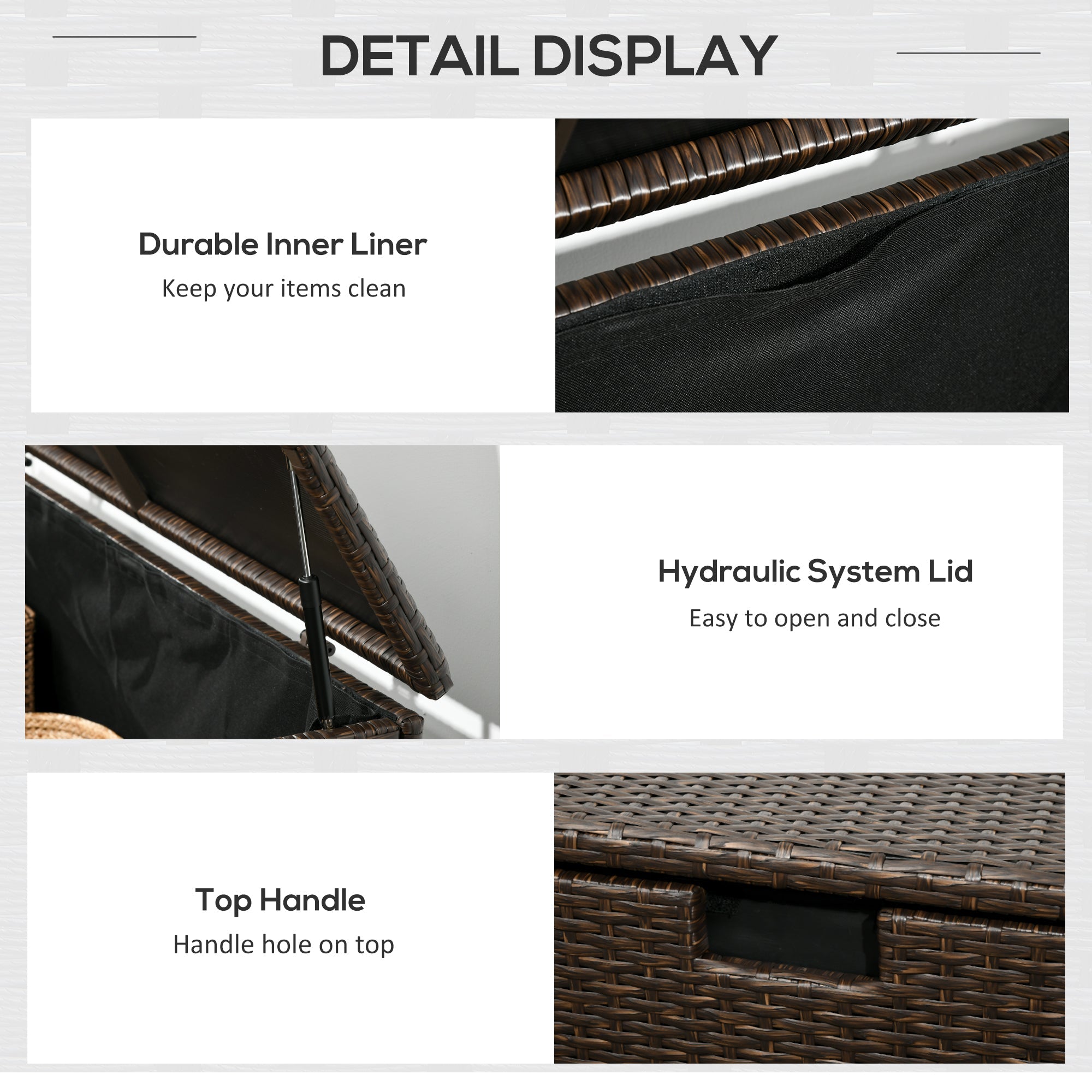 Outsunny 113 Gallon Outdoor Storage Box, Rattan Deck Box for Indoor, Patio Furniture Cushions, Pool Toys, Garden Tools, Brown