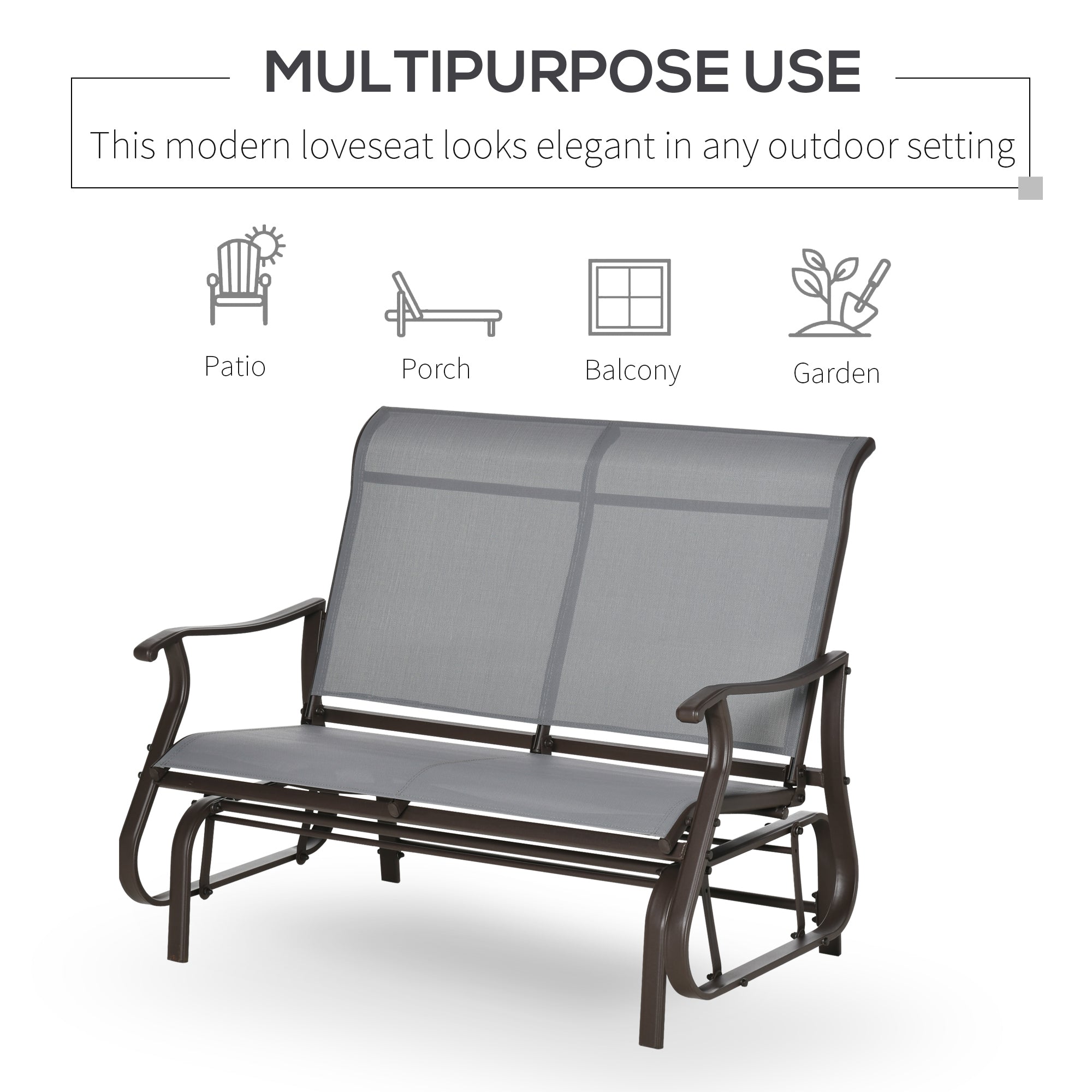 Outsunny Patio Glider Rocking Chair Double Seat Outdoor Light Grey Steel Frame Mesh Backrest Garden Furniture