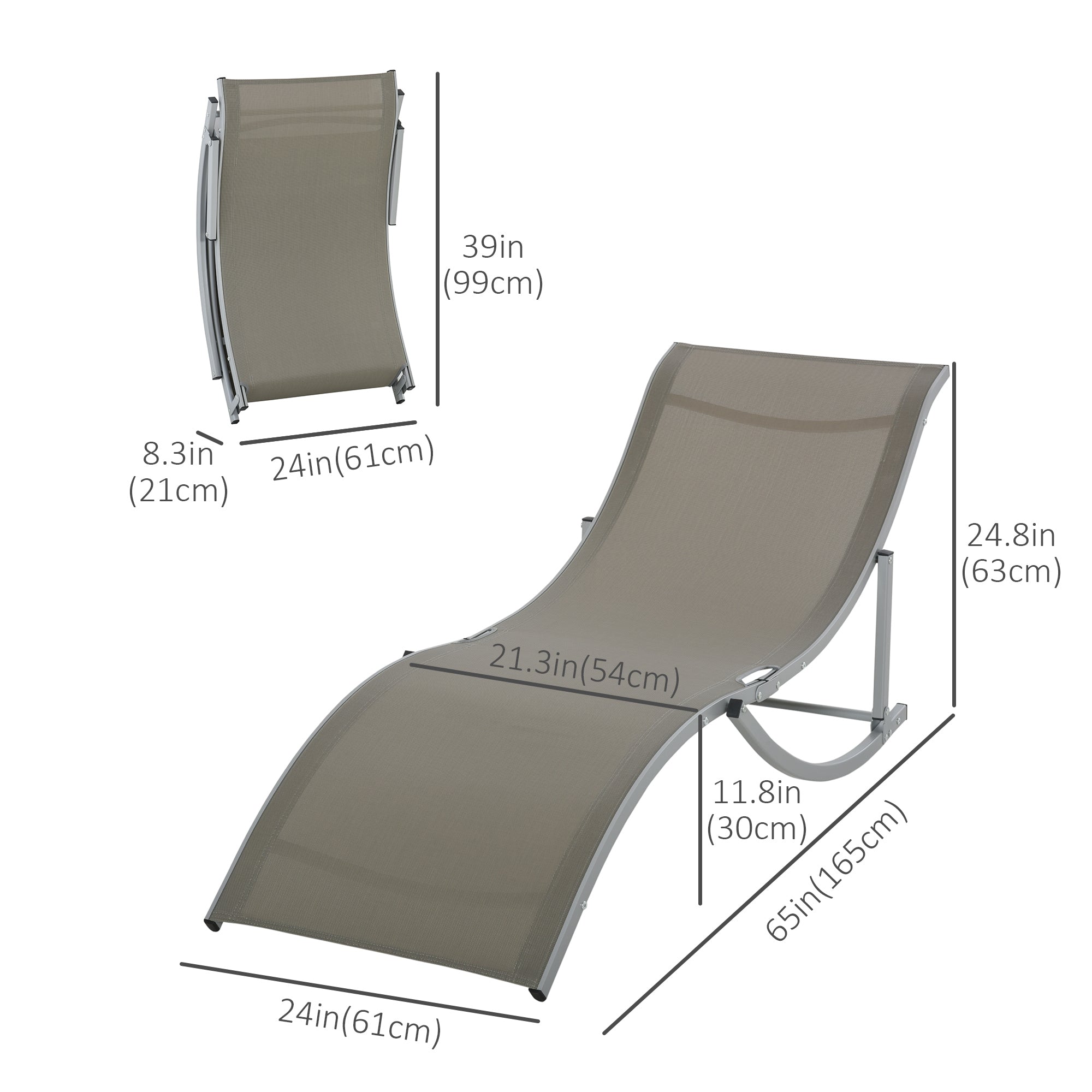 Outsunny Set of 2 S-shaped Foldable Lounge Chair Reclining Outdoor Chair for Patio Beach Garden With 264lbs Weight Capacity, Light Grey
