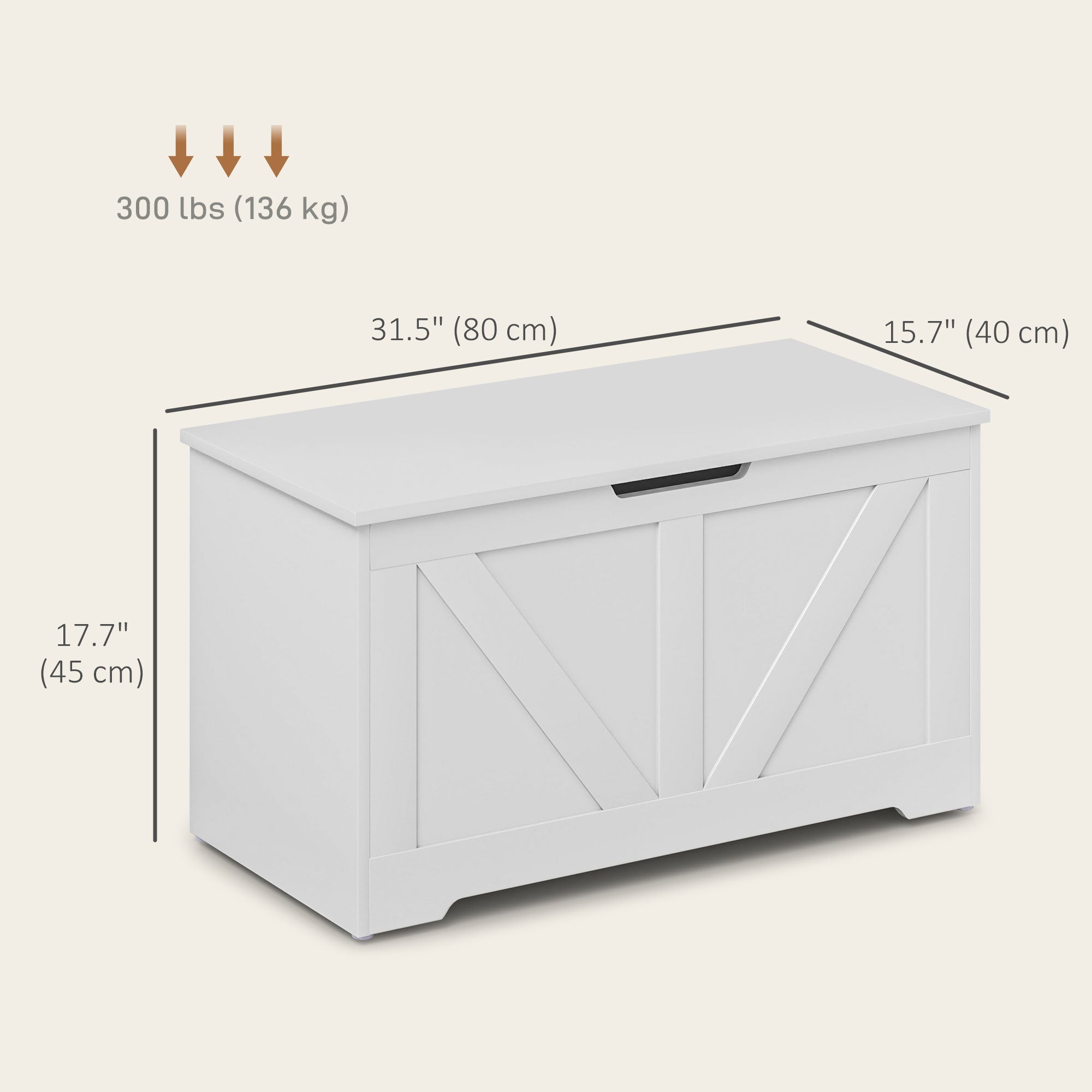 HOMCOM 31.5 Inches Storage Chest, Storage Trunk with 2 Safety Hinges, Wooden Toy Box for Living Room, White Wood Grain