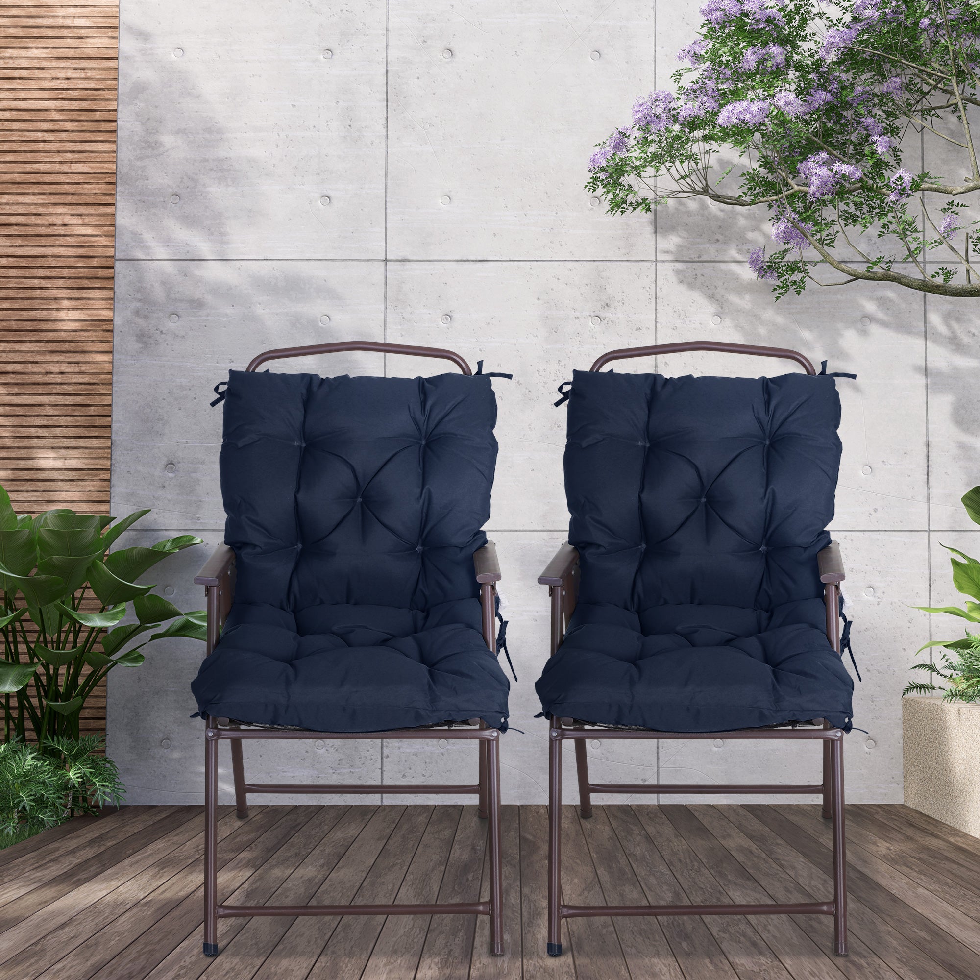Outsunny Set of 2 Comfortable Garden Chair Cushions with Backrest for Sunbeds Rocking Chairs Loungers Dark Blue