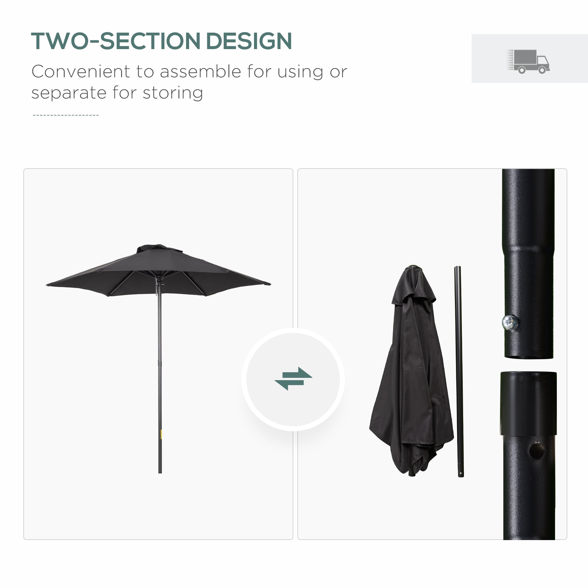 Outsunny 6.6FT Patio Umbrella, Outdoor Parasol with 6 Solid Ribs, Black