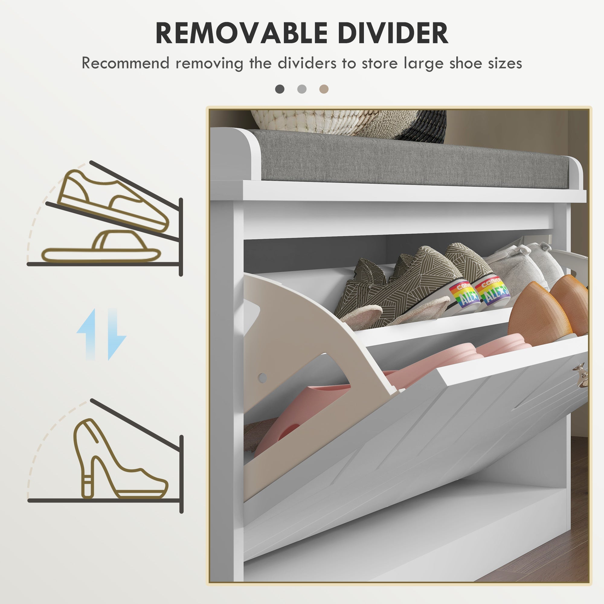 HOMCOM Entryway Shoe Bench with Storage Flip Drawer Adjustable Shelf for 6 Pairs Cushioned Hallway Bench White