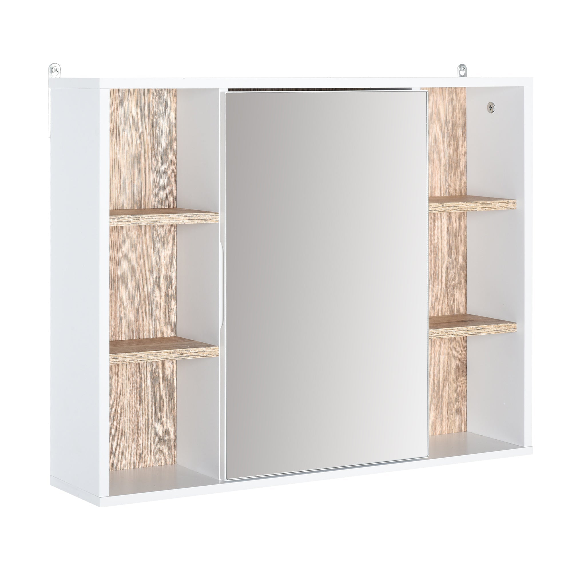HOMCOM White Oak Over Toilet Cabinet: Wall Mounted Bathroom Storage with Mirrored Door for Organized Essentials