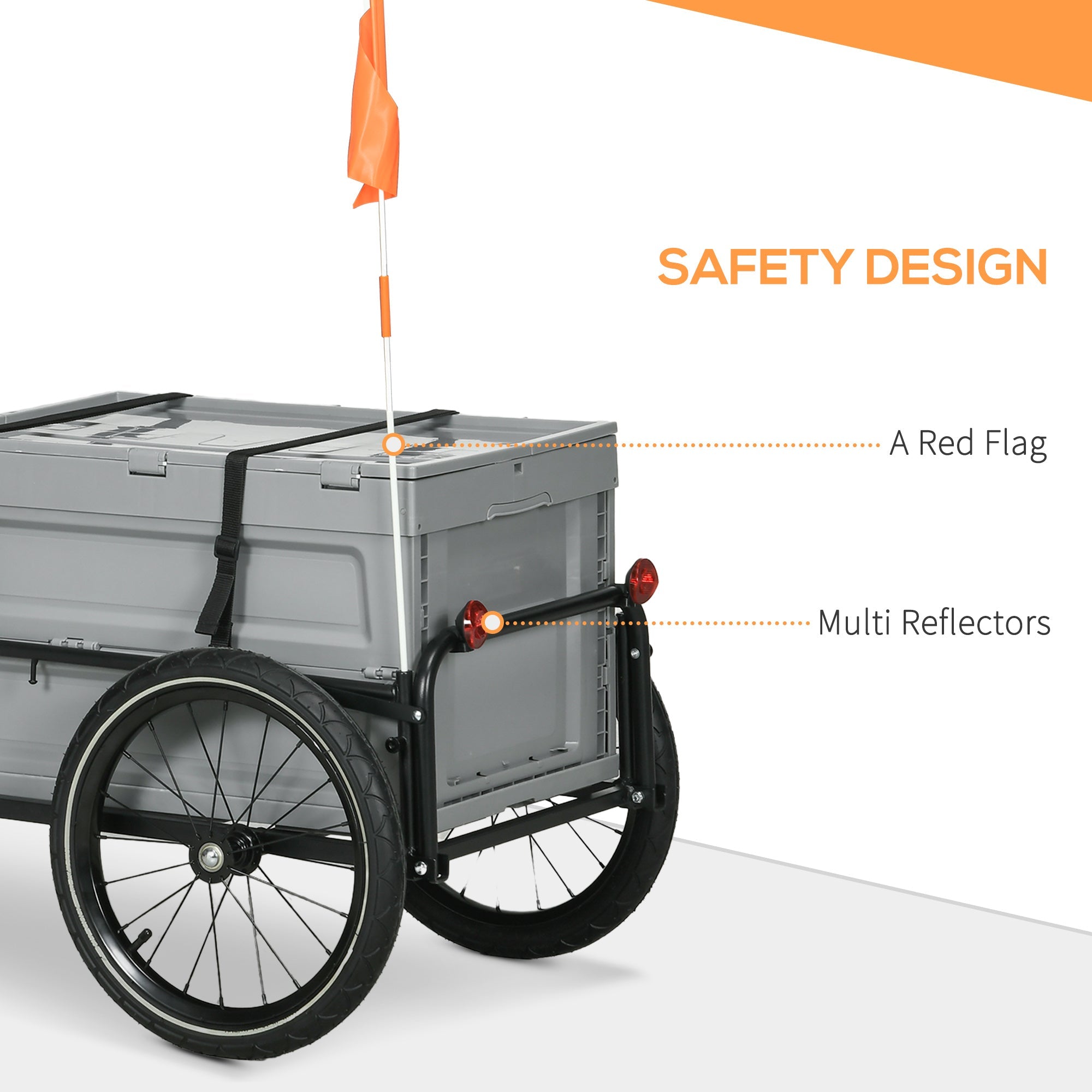Aosom Steel Trailer for Bike, Bicycle Cargo Trailer with Storage Box, Folding Frame and Safe Reflectors, Max Load 88LBS