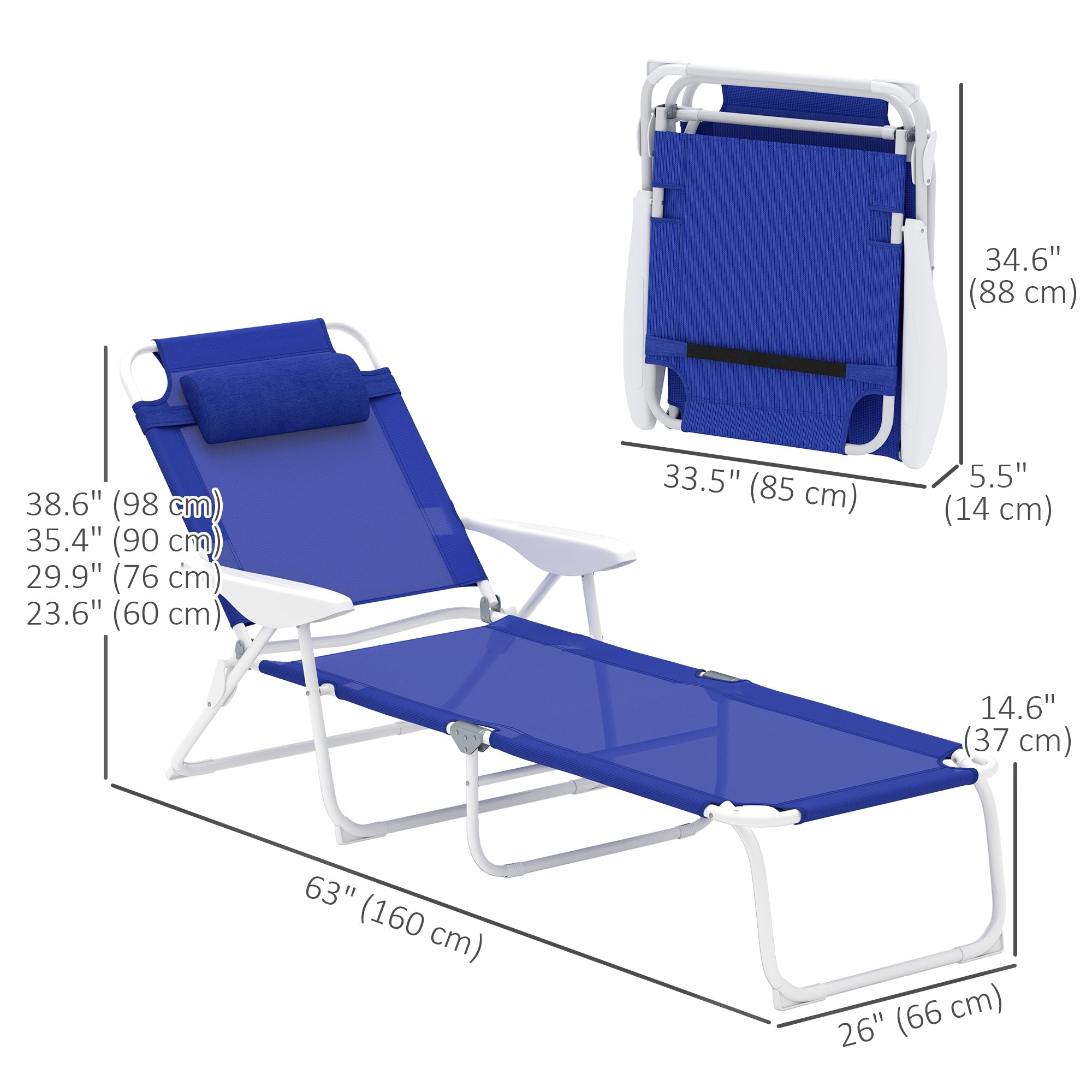 Outsunny Outdoor Sun Lounger, Folding Chaise Lounge with 4-level Adjustable Backrest, Blue
