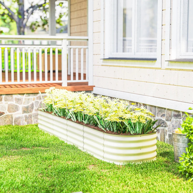7.9 x 2 x 1ft Galvanized Raised Garden Bed Kit, Metal Planter Box with Safety Edging, Cream White