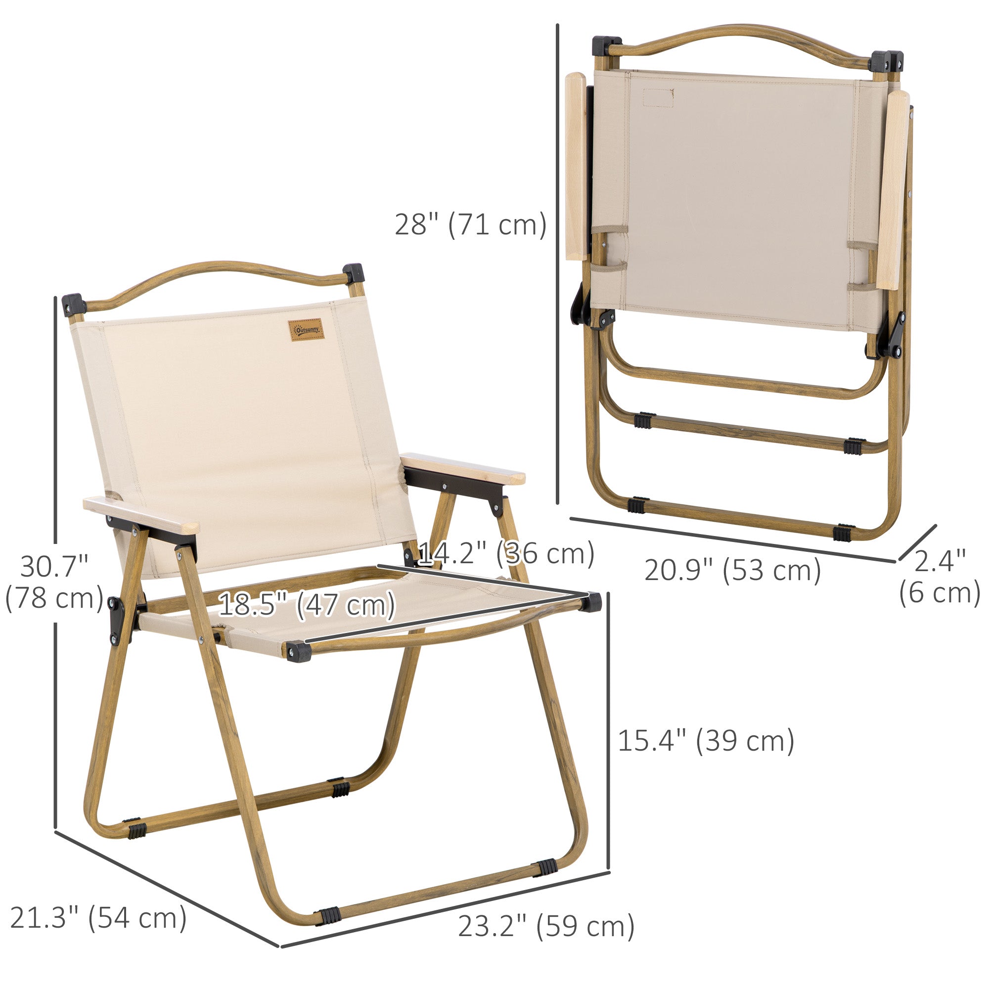 Outsunny Set of 2 Camping Chair, Lightweight Folding Chair, Portable Armchairs, Excellent for Festivals, Fishing, Khaki